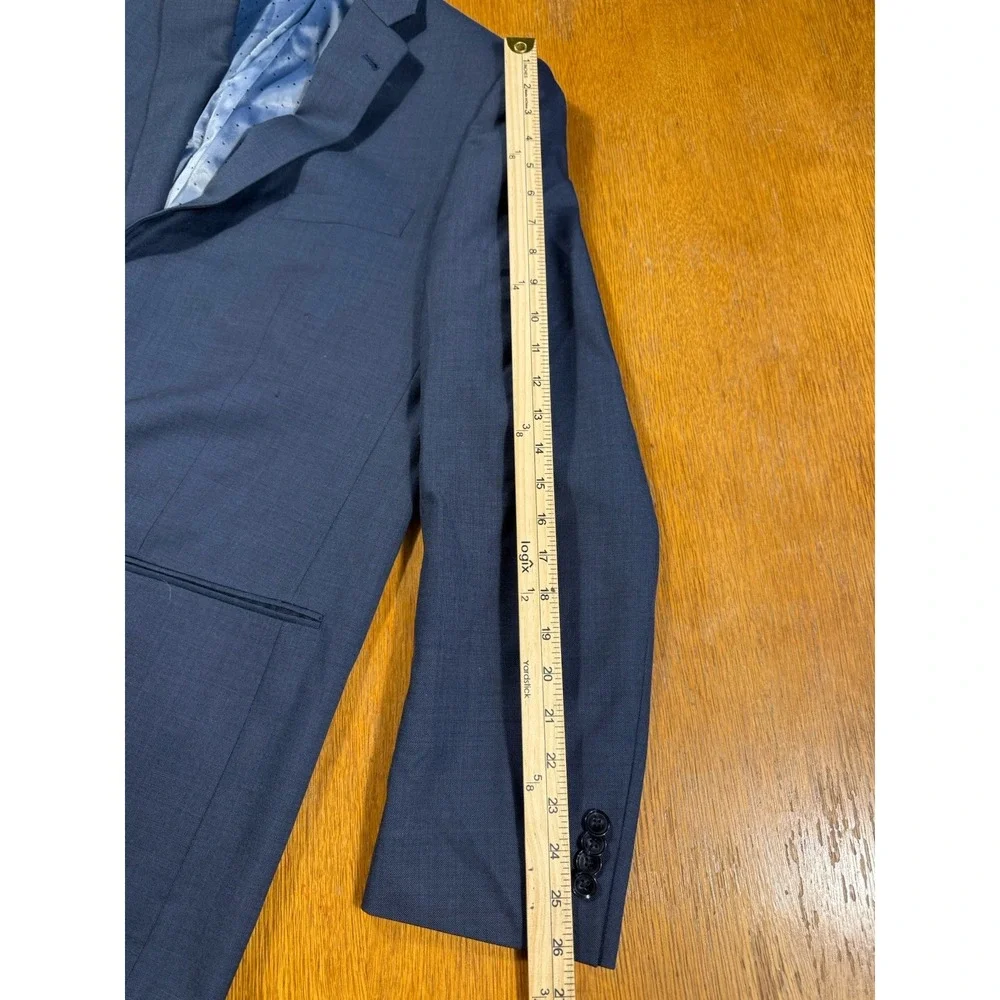 Indochino‎ Wool Blazer Mens 44L Blue Two Button Tailored Fit Sport Coat NWT